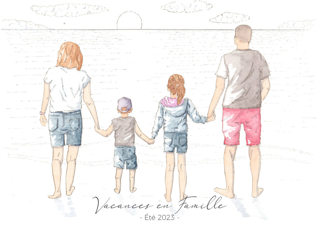 Commande personnalisée portrait de famille en vacances